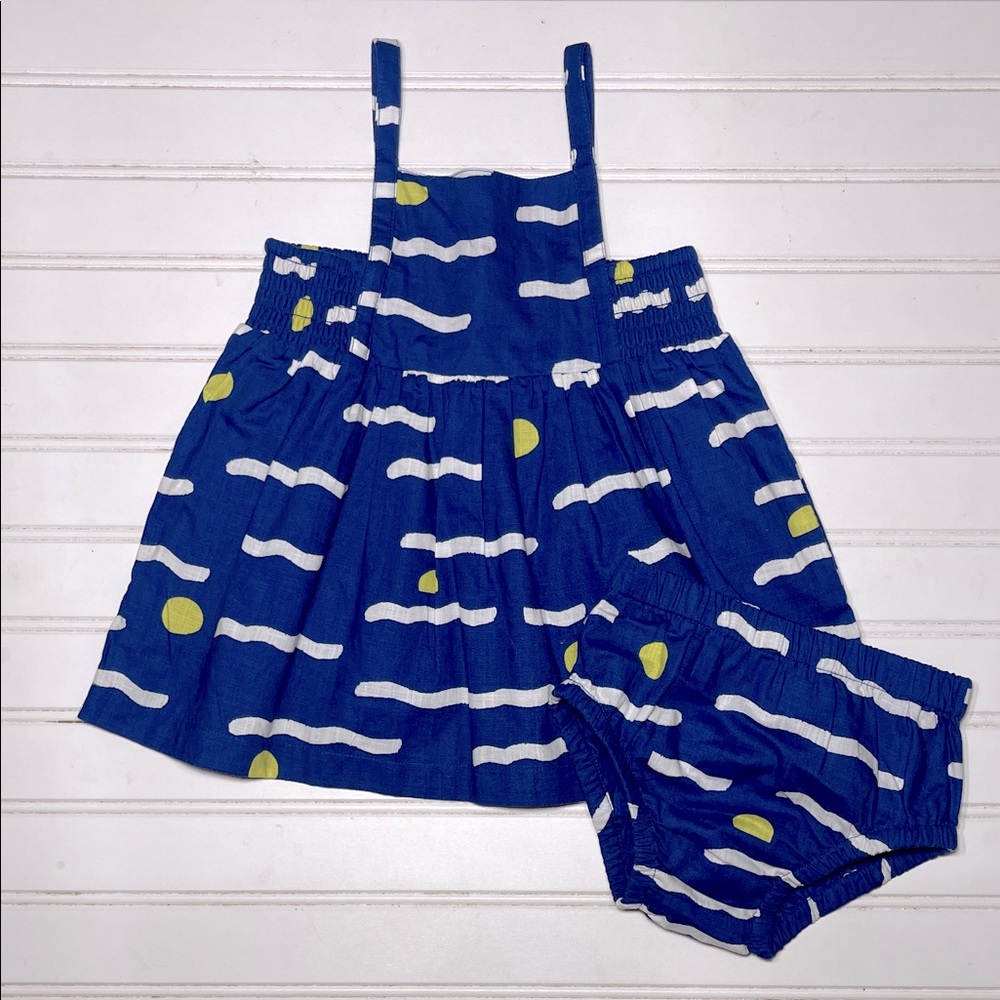 HANNA ANDERSSON EUC 100% Cotton Waves Sun Geometric Print Dress Bloomer Set